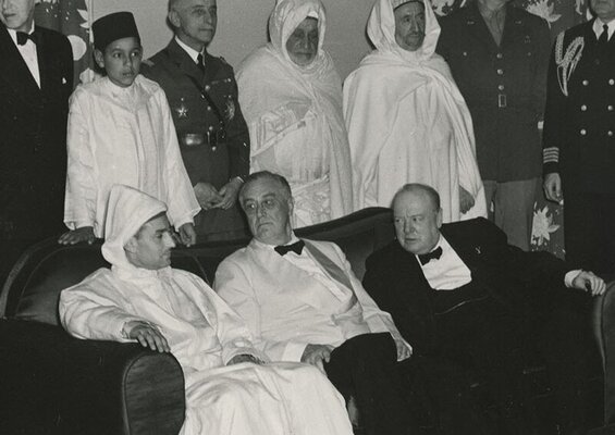 Franklin roosevelt  winston churchill  mohammed v and hassan ii at the casablanca conference